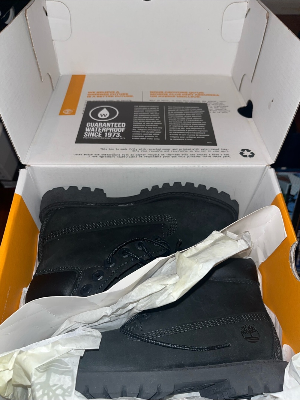 Timberland Toddler Boots in Black and Orange Box